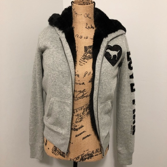 SOLD {PINK VS} Fur Lined Zip-Up Sweatshirt - Picture 2 of 7